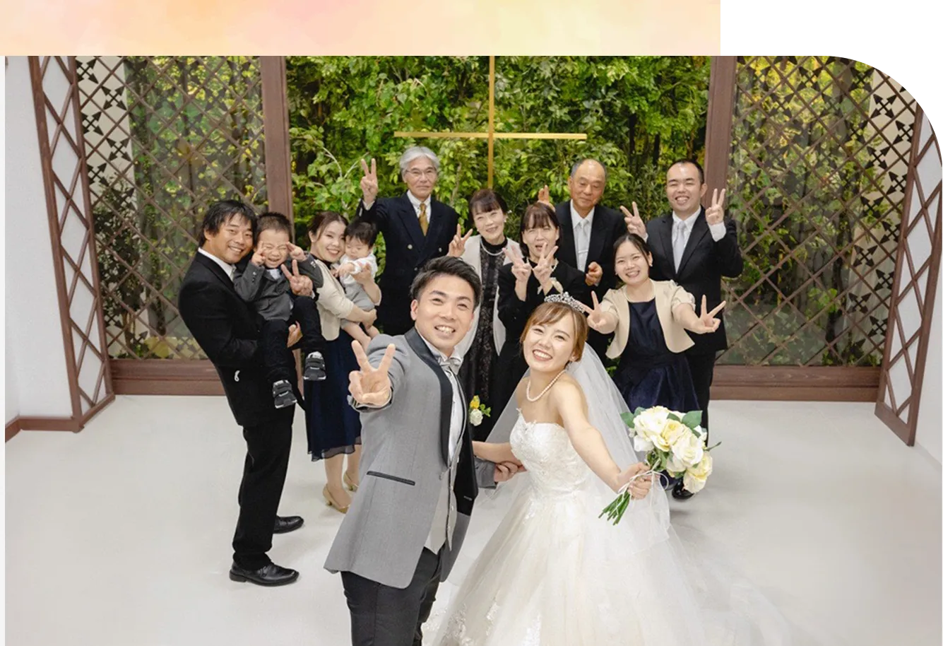 家族と一緒に写真撮影